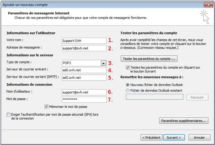 Configurer un compte de messagerie
