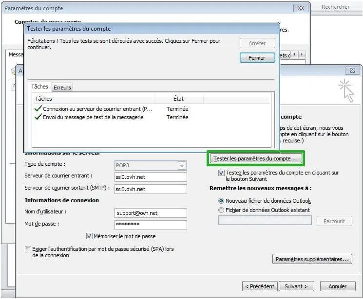 Configurer un compte de messagerie
