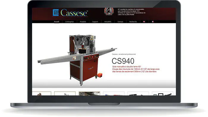Découvrez la conception WordPress du site web Cassese numéro 1 mondial des machines pour l’encadrement